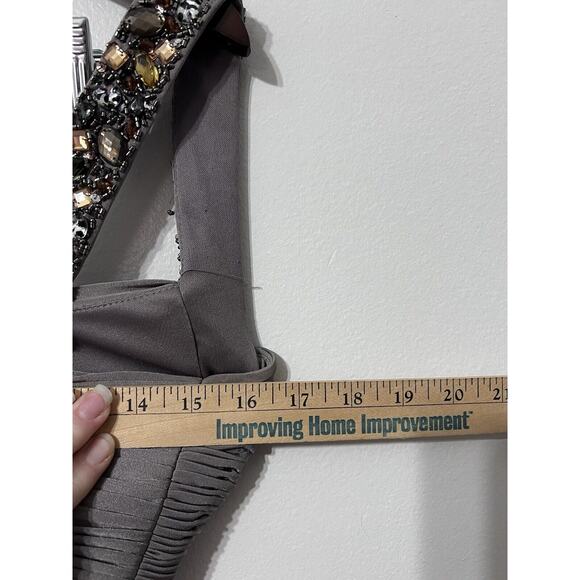 Cache Women Gray Ruche Sweetheart Neckline beaded Bodycon Dress Sz 2 Cocktail - Picture 14 of 15